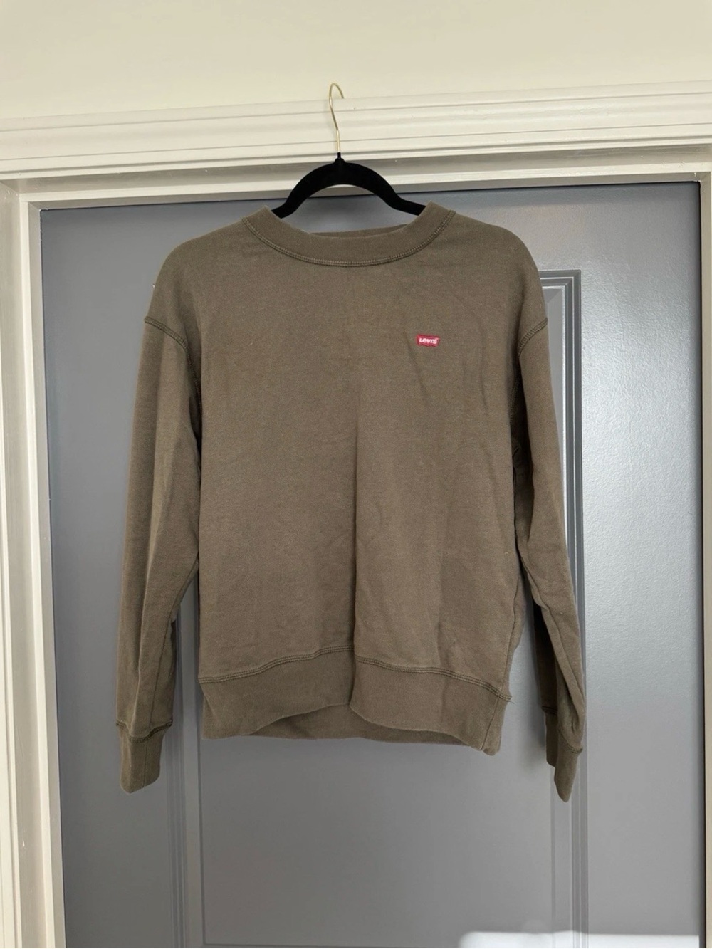 Levi's Olive Crew Sweatshirt with Red Logo
